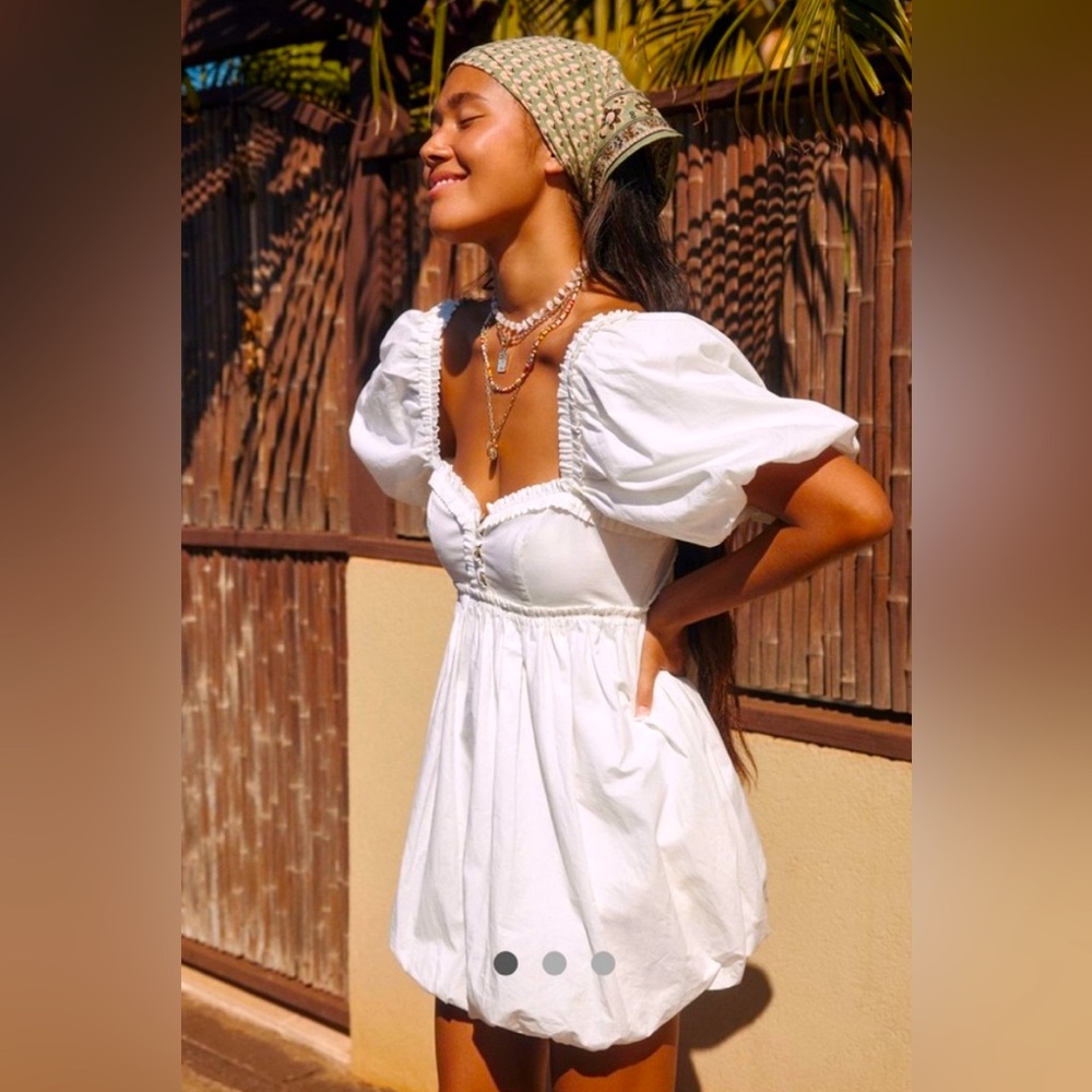 Free People White Puff Sleeve Mini Dress